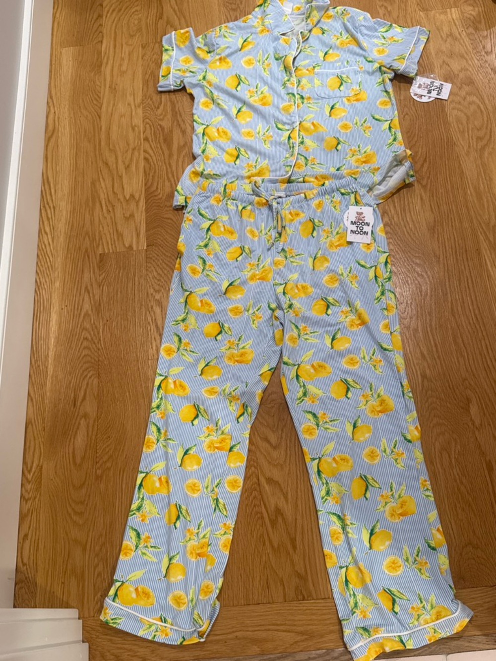 Lemon-Print Lightweight Pajama Jumpsuit - Blue & Yellow